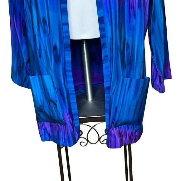 L Leeanne original vintage blue and purple hand painted silk jacket size S - Picture 5 of 15